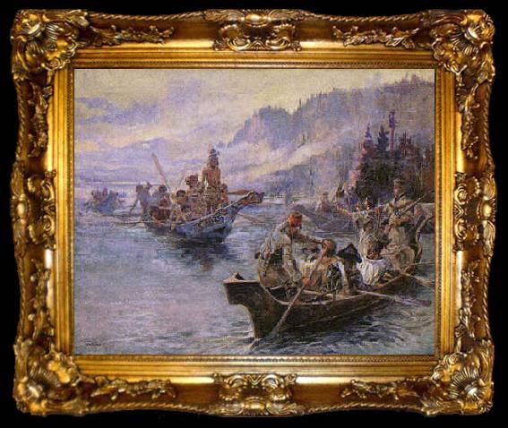 framed  Charles M Russell Lewis and Clark on the Lower Columbia, ta009-2